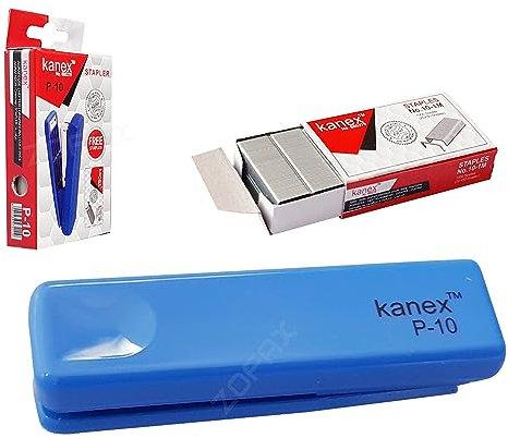 Mini engrapadora plegable ZP10, cuerpo azul + 1000 grapas, 10 hojas de grapado, grapadora práctica para escuela, hogar, viajes, grapas n.º 10, bolígrafo negro iZOFAX