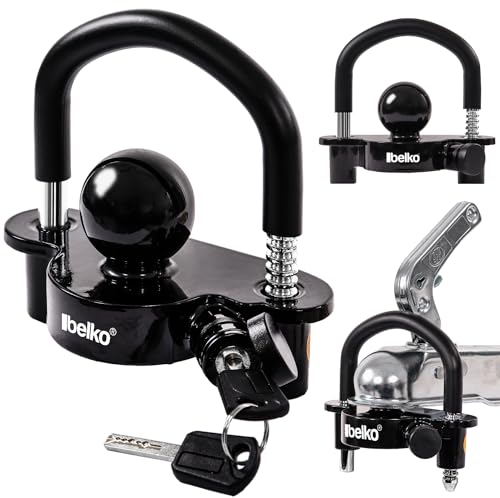 BELKO® Candado para enganche de remolque de 50 mm, incluye 2 llaves, protección de goma, tapa de cubierta, enganche de bola de remolque, protección antirrobo, bloqueo de remolque