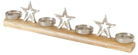 Boltze Kerzenleuchter Cazar (mit 4 Kerzenständern, Länge 60 cm, aus Holz und Metall, Matt, für Stumpenkerze, geeignet für Wohnzimmer, Kerzenhalter, Leuchter) 2025137