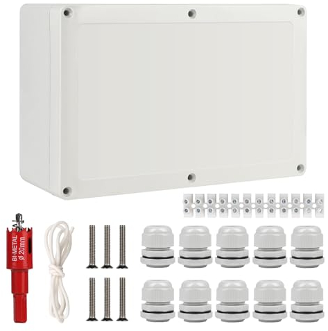 CPROSP Abzweigdose Wasserdicht IP65 Feuchtraumdosen Aufputz-Abzweigkasten 230x150x85mm für Ø6-12 mm, mit 10x Kabelverschraubungen, mit Lochsäge 20mm