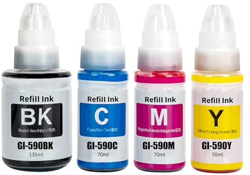 SHUOLEI GI-590 GI-490 Tinte Kompatibel mit Canon GI590 GI490 Tintenbehälte Multipack für PIXMA G1400 G1410 G2400 G2410 G3400 G4400 G4411 G1500 G1510 G2500 G2510 G3500 G3510 G4500 G1501 (4-Pack)