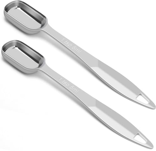 2 Pcs 1 Teaspoon(5 mL | 1 Tsp | 1/3 Tbsp | 5 cc | 1/6 oz) Stainless Steel Single Measuring Spoon, Long Handle Metal Measuring Spoon, Kitchen Gadgets for Cooking & Baking