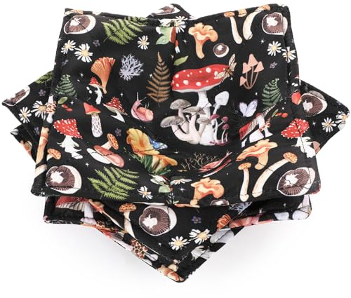 Cunhill 4 Pcs Cotton Microwave Bowl Cozy Holders for Hot Food Hot Pads Soup Bowl Potholders Heat Resistant Multipurpose Quilted Safe Holders for Kitchen Plate Supply(Black,Mushroom Style)