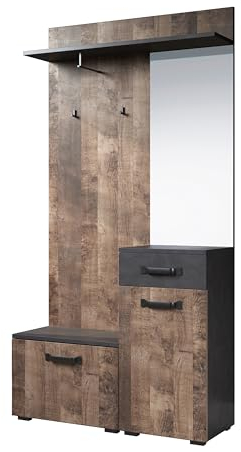 trendteam smart living - Smile - Garderoben-Set - Matera/Tabak Eiche - Kompaktgarderobe (Sitzbank + Kommode + Wandpaneel + Spiegel) - (BxHxT) 104 x 190 x 32 cm - rustikaler Stil