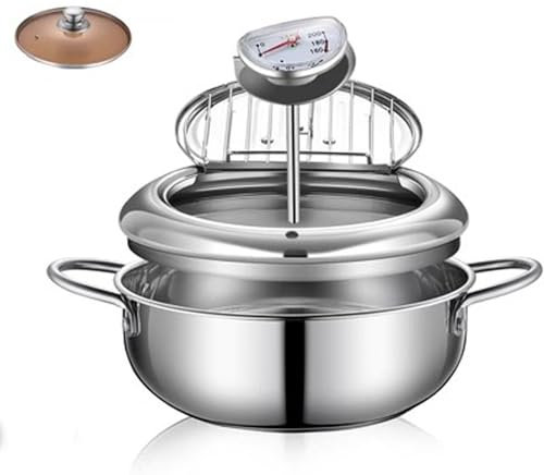 Fritteuse, Tempura-Fritteuse, mit Thermometer, mit Abdeckung Aus Gehärtetem Glas, Antihaft-Pfanne, Suppentopf, Edelstahl 304