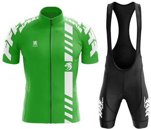 FFFF & OLFEH Herren Kurzarm Fahrrad Trikot Set,2024 neu Radtrikot Set Herren Kurzarm mit Atmungsaktiv Schnell Trocknend Radtrikot Mit 9D Gel Gepolsterten Shorts Fahrradbekleidung Set (Grün,5XL)