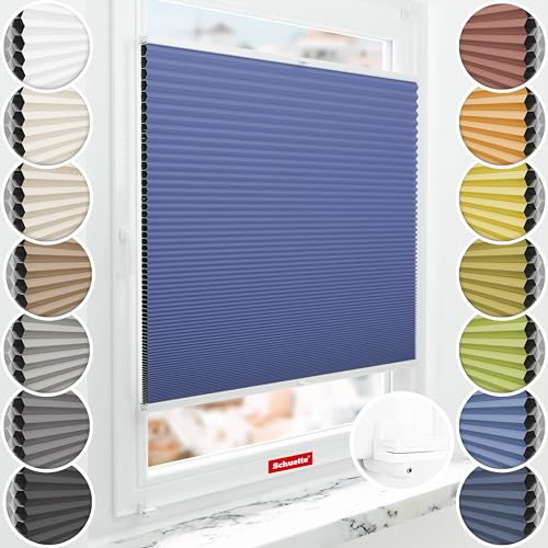 Schuette® Wabenplissee ohne Bohren ● Blackout x Honey ● Skyline (Blau) ● 55x120cm (Breite x Höhe) ● Suprafix Klemmhalter X ● 60 Sekunden Montage