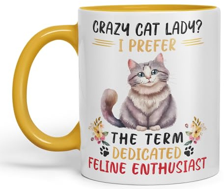 Vixar Crazy Cat Lady? I Prefer Sarcastic Joke Ceramic Coloured Mug Cup for Tea Coffee Hot Brew 330ml 11Oz (G Yellow)