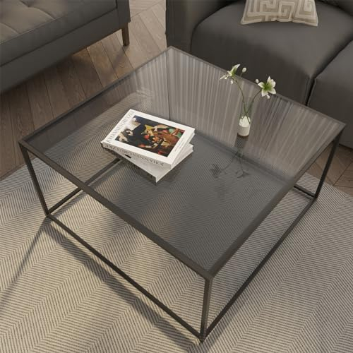 Huhote Couchtisch,Beistelltisch Wohnzimmertisch Glastisch Sofatisch Rund 4 mm Schwarz,Coffee Table Round Modern Beistelltisch mit Metallgestell für Wohnzimmer Balkon Büro,Glastisch 45x70 cm
