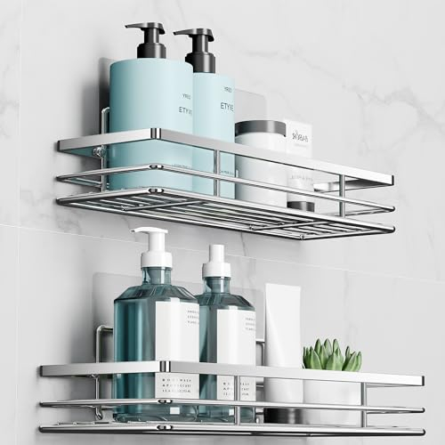 Saffruff Shower Caddy 2Pack No-Drilling Organiser Bathroom Caddy with Adhesive Silver 11.8 x 4.3”