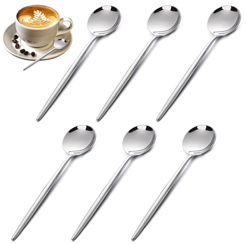 HIKPACKER Edelstahl Teelöffel Set, 6 Stück Silber Kleine Runder Löffel, Kaffeelöffel aus Edelstahl, Exquisit Spiegelpoliert Espressolöffel Dessertlöffel Mini Teaspoons für Tee, Kaffee, Dessert (14cm)