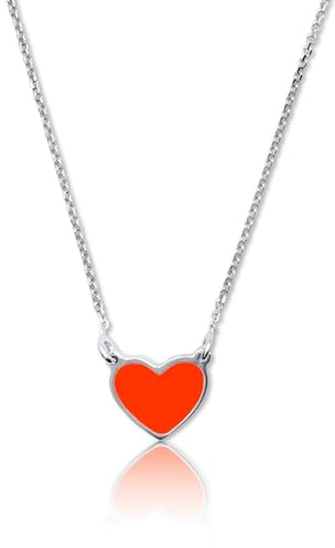 AKA Gioielli® – Halskette mit Orange Herz anhänger 925 Silber Rhodiniert, Handbemalt Emailliert, Geschenk für Damen und Mädchen