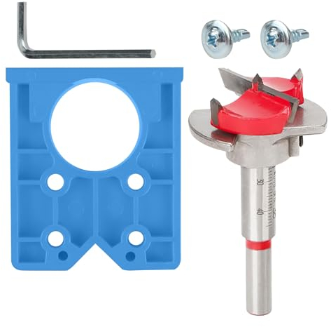 35mm Hinge Jig Drill Bits Set Forstner Bit Sets Positioner Concealed Door Hole Drilling Woodworking DIY Tools for Cabinet Hinges Mounting Plates Kitchen Cupboard and Wood Furniture (Blue)