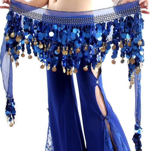 Baisdan - Belly Dance Belt, Belly Dance Wrap Skirt Can Gold Coins of Sparkling Sequins for Belly Dance Shows, Yoga Class, dark blue, One Size