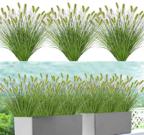 DEMIUKO 10 Stück Künstliche Pflanzen Wie Echt Kunstgras Outdoor Wetterfest | Grün Kunstpflanze, Außenbereich Gräser Künstlich, 43cm Balkonpflanzen, Draußen Dekogras, Fake Plant für Garten Topf Haus Deko