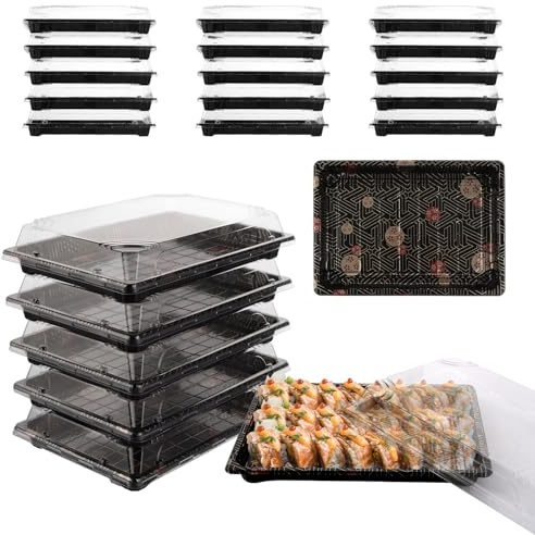LOPYXBR Meal Prep, 30 pezzi, 25,5 x 18,5 x 5 cm, piatti da portata con coperchio, riutilizzabili in plastica, per sushi, panini, frutta e piatti