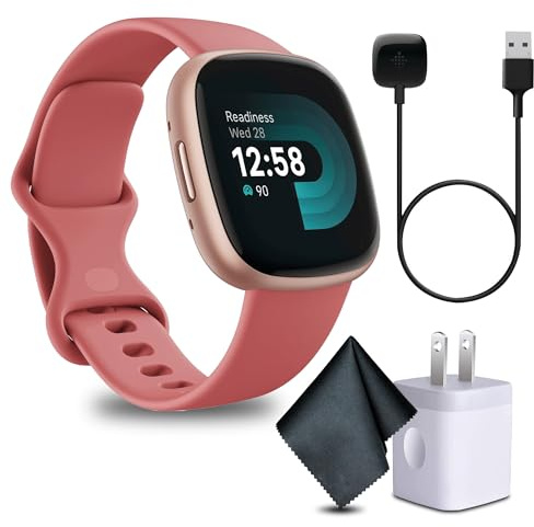 Fitbit Versa 4 Fitness Smartwatch with Daily Readiness for Men and Women with Cleaning Cloth and Charger (Pink Sand/Copper Rose)