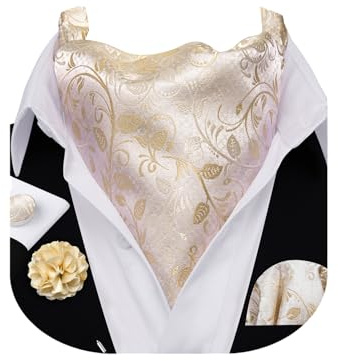 Barry.Wang Ascot Herren-Manschettenknöpfe, Paisleymuster, Blumenmuster, Krawatte, Anstecknadel, Einstecktuch, Manschettenknöpfe, 4 Stück, Hochzeit, Business, Party, Freizeit für Männer
