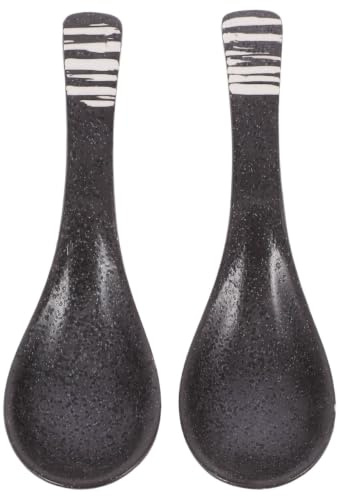 Jecompris 2Er Set Asiatische SuppenlöFfel Aus Keramik RamenlöFfel Im Retro-Design Schwarze PorzellanlöFfel FüR Suppe SuppenknöDel Chinesische Und Japanische Gerichte 14.00 X 4.50 X 2.50 Cm