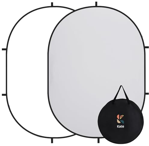 Kate Collapsible Backdrop Pop Up Background Double-Sided White and Grey Screen Foldable Backdrops for Photography, Gaming and Live Streaming(5'x6.5',1.5x2m,White/Grey)