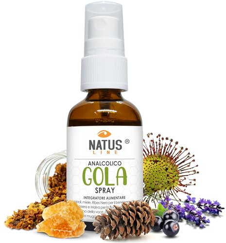 Spray ANALCOLICO Benessere Naso Gola con Miele Ribes Nero Propoli Olio Essenziale Eucalipto Malva e Drosera - Integratore Balsamico - Natus Line - 30 ml
