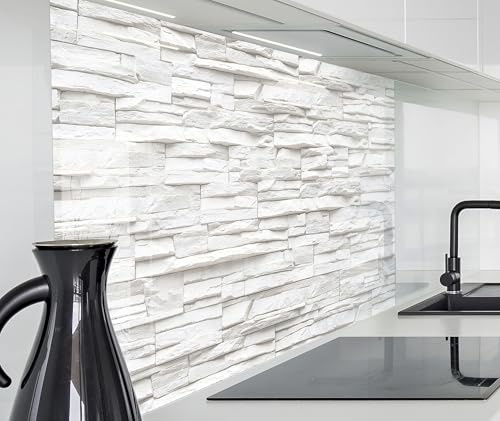 timalo Herd Spritzschutz Wand Spüle, Küche Küchenrückwand Glasoptik | Acryl Glas 2mm | Glasrückwand Acrylglas Küchenpaneele Rückwandschutz Platte | 120x60cm Bruchstein Steine helle Steinwand