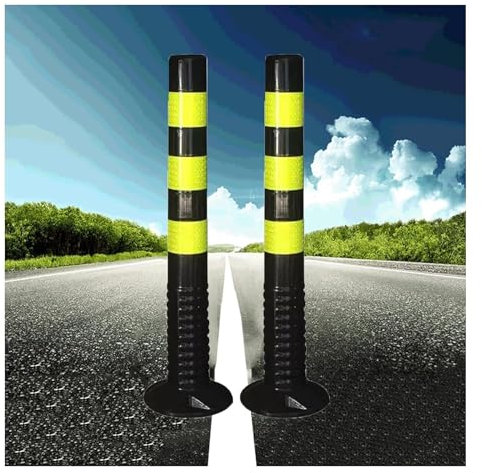 WXF86djl Isolationspfahl Feste Parkpoller aus weichem Gummi, 2 Stück Verkehrsleitkegel, reflektierende Kragen, Stützen-Parksperren(Black)