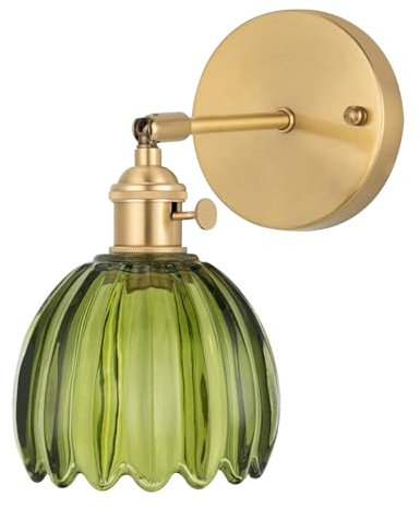 Abat-Jour En Verre Vert Tulipe Ajustable à 180 DegréS Style RéTro Forme De Fleur Convient à La Porte D'EntréE Chambre à Coucher Salon Chambre D'Enfant Hall D'EntréE (Ampoule Non Incluse)