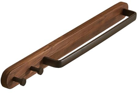 Badezimmer-Handtuchstange aus verbranntem Holz mit Metallstange, an der Wand montierter Badetuchhalter, Badezimmer-Haken, Reihenhaken, 48–58 cm, Größe von 48 cm