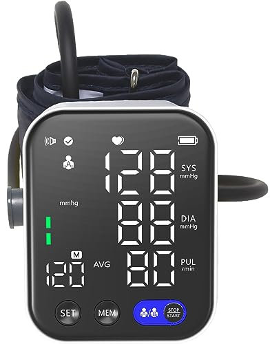 Pozlle Tensiomètre bras, facile à utiliser, grand écran, grandes lettres, visible de nuit, mode double utilisateur, brassard réglable de 22 à 42 cm, mesure du rythme cardiaque irrégulier