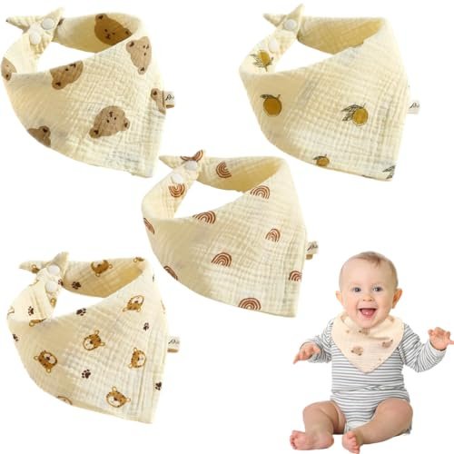4 st babyhaklappar, mjuka och absorberande muslinhaklappar, haklappar, haklappar med tryckknappar för bebisar och småbarn.
