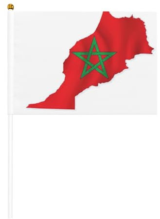 Ensemble de mini drapeaux miniatures en bois avec imprimé carte du Maroc - 14 x 21 cm - Pour toutes les saisons