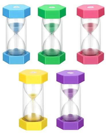 Anseom 5 Pieces Hourglass Timers, Sandglass Visual Kitchen Timers Hourglass Kids Management Includes 1 Minute, 3, 5, 10, and 30 Minutes for Classroom Games Kitchen Office Desk