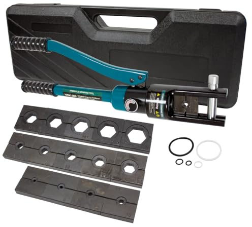 Prensa Terminales Hidraulico, 16-240 mm² Crimpadora Hidráulica para Terminales de Cable con 13 pares, Alicates Hidráulicos Crimpado, Herramienta de Prensa Hidráulica Azul