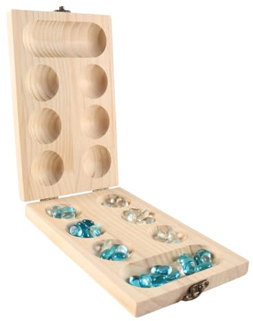 zalati Mancala Board Game Set with Wooden Folding Board and Colored Glass Beads Classic Mancala Strategy Game