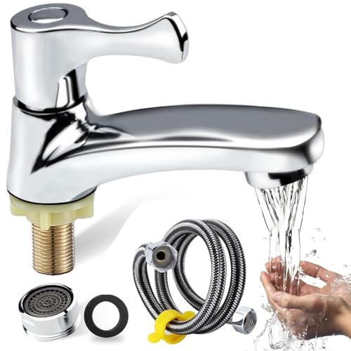 anneratteryer Robinet lave main eau froide Robinet eau froide uniquement Mitigeur salle de bain Robinets de lavabo pour salle de bain Mitigeur Lavabo avec Tuyau de Raccordement de 60 cm