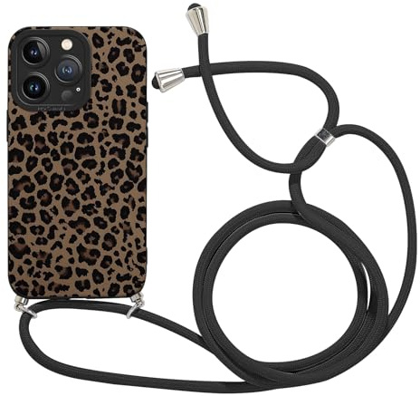 Xylota Handyband für iPhone 13 Pro Hülle mit Band, Aesthetic Muster Design Handyhülle zum Umhängen mit Kette Kordel Schlüsselband, Mädchen Silikon Schutzhülle für iPhone 13 Pro,Leopard 01
