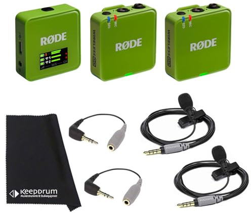 Rode Système de microphone sans fil GO Gen 3, 2 canaux, vert, avec 2 microphones à clipser Smartlav+, 2 adaptateurs SC3 et chiffon Keepdrum