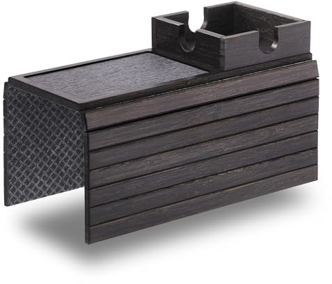 DETOR Sofatablett mit 11,5 cm Getränkehalter, schwarz gebeizter Bambus | Couch-Tablett zur Ablage von Getränken, Handy und Fernbedienung, passend für Armlehnen ab 14 cm