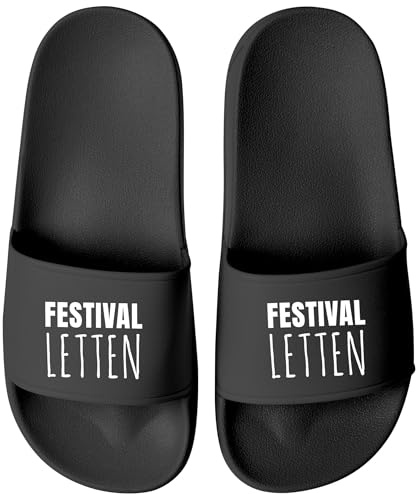 MoonWorks® Badeschlappen Festival Letten Badelatschen Herren Damen Badeschuhe Festival Camping Partyurlaub Fun Gadget Schwarz-schwarz 38