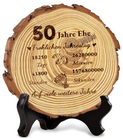 Goldene Hochzeit Geschenke, 50. Hochzeitstag Geschenk, Geschenk Goldene Hochzeit, Holzgeschenk Mit Gravur - 50 Jahre Ehe, 14-16 cm Durchmesser, 1,5 cm Dicke, Für Eltern, Ehepaar