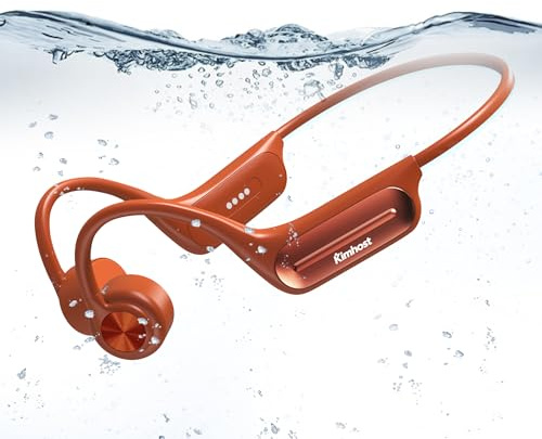 KIM HOST Swimming Bone Conduction Open-Ear Headphones Bluetooth 5.3 Sport Headset 32GB MP3 Player IP68 Waterproof for Daily-Life, Running, Hiking, Cycling (Orange)