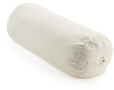 Myga Buckwheat Support Bolster Pillow – Soft & Comfortable Yoga Cushion for Restorative & Pregnancy Yoga – Organic Buckwheat Filling and Removable Cotton Cover with Carry Handle – 63 x 25cm (Cream)