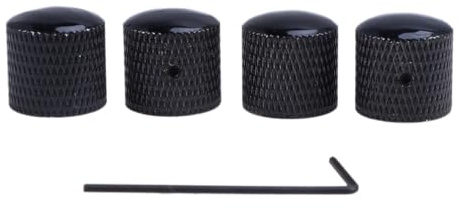 AKOOSY 4 Stück Teiliges Schwere Gitarren Bronze Dome Knöpfe mit Schraubenschlüssel Langlebige Schwarze Metall Potiknöpfe mit Hohlschaft für Achsen Einfacher Austausch für Gitarre und