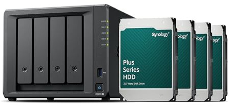 Synology DS925+ 4-Bay Diskstation NAS (AMD Ryzen™ Embedded V1500B Quad-Core 4GB Ram 2xRJ-45 1GbE LAN-Port), 16TB Bundle mit 4X HAT3300-4T