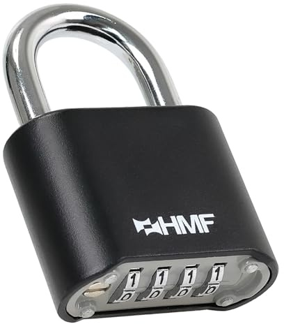 HMF kombinationslås hänglås 3507–02, robust lås med 4-siffrig nummerkod av zinklegering | 5,3 x 2,4 x 7,8 cm | svart