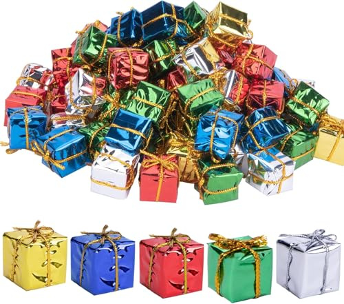 Mini Scatole Regalo Natalizie, 60 Pezzi Mini Confezione Regalo di Natale, Scatoline Natalizie Piccole, Ciondoli Decorativi Natalizi, Addobbi Natalizi Colorate, Ornamenti per Albero di Natale (C)