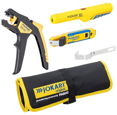 JOKARI Abisolier-Set 3-teilig inkl. Rolltasche | Abisolierzange Super 4 Pro + Jokari Entmanteler XL + Kabelmesser System 4-70