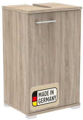 Probus Basic Waschbeckenunterschrank 40cm in hellem braun/Dekor Sonoma Eiche – Stilvolle und praktische Aufbewahrungslösung für Ihr Badezimmer, Türanschlag frei wählbar, Made in Germany