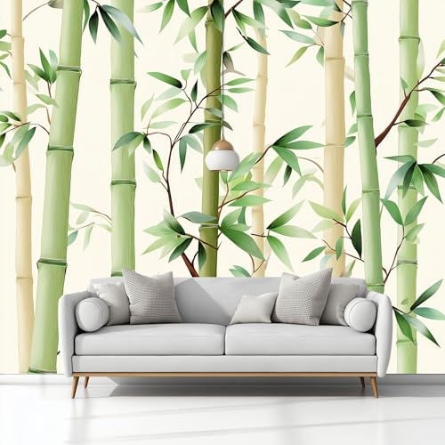 Papel Tapiz Fotográfico Tradicional Natural Bambú Blanco 300x210 cm 3D Papel Pintado Panorámico, Fuera de la Ventana Murales Decoración Pared para Cuarto de Niño Salón Oficina